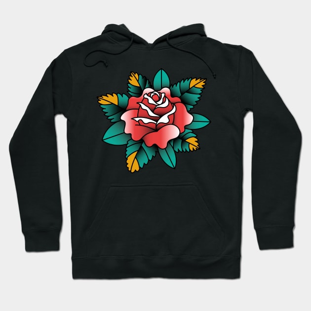 Neotraditional Rose in Red Traditional Rose Tattoo Hoodie by RajaGraphica